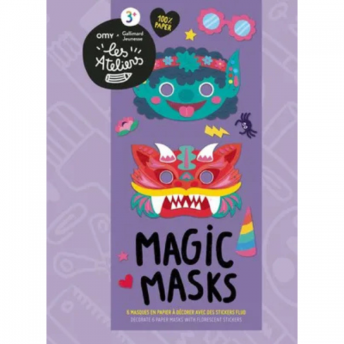 Magic masks 6 masques en papier à décorer avec des stickers fluo