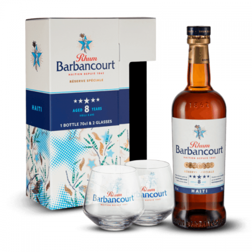 Coffret Barbancourt 8 ans + 2 Verres 43%