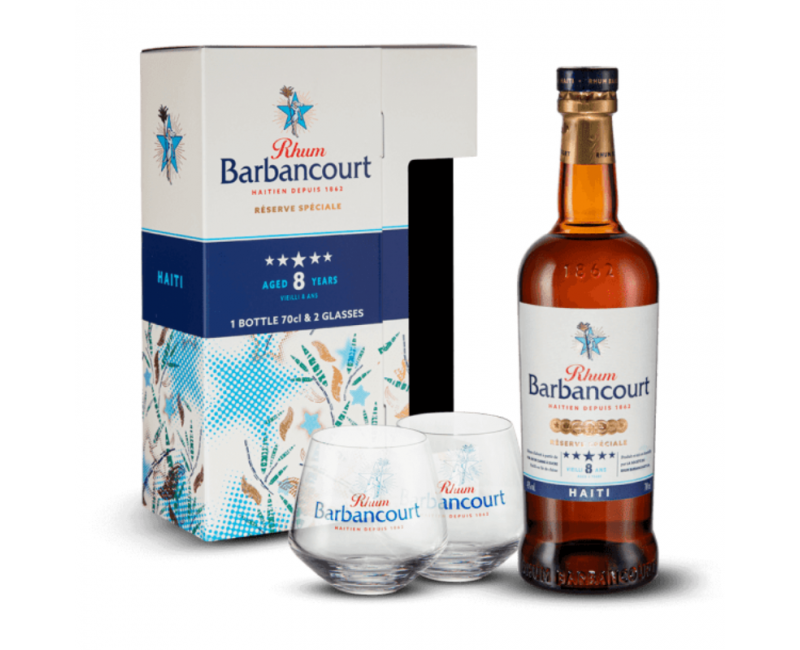 Coffret Barbancourt 8 ans + 2 Verres 43%