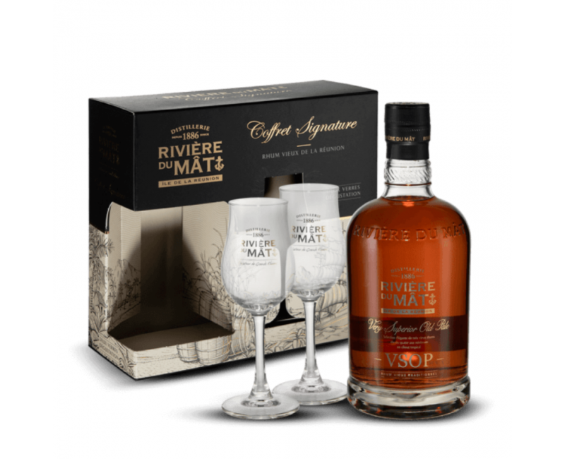 Coffret Rivière Du Mat VSOP 43% + 2 Verres