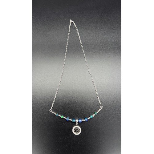 Collier en Acier Inoxydable & Opale Noire d’Australie AAA – Pendentif Arbre de Vie (45 cm)