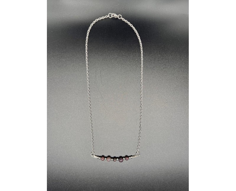 Collier en Acier – Opale Noire Rouge