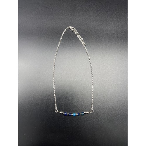 Collier Ras-de-Cou en Acier – Opale Noire Bleue