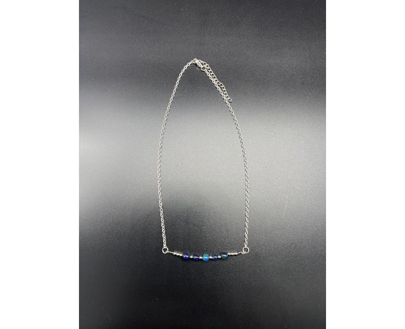 Collier Ras-de-Cou en Acier – Opale Noire Bleue