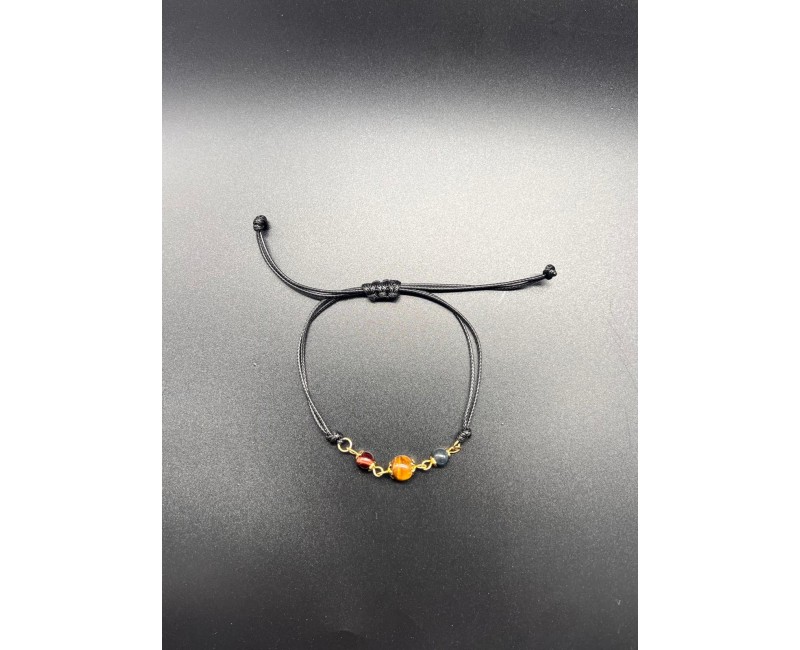 Bracelet Cordon Noir Réglable – Œil de Tigre, Taureau & Faucon