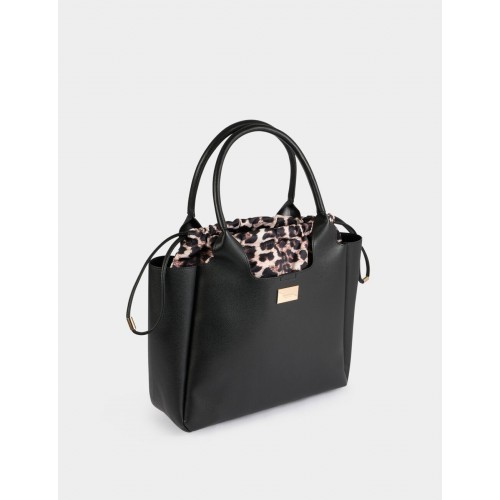 Sac Cabas Noir avec Pochette Léopard