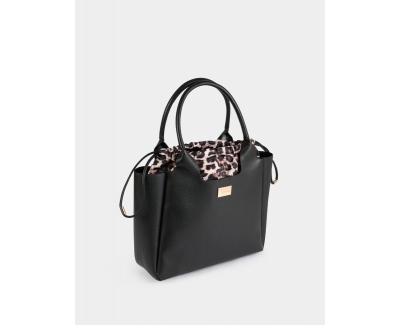 Sac Cabas Noir avec Pochette Léopard