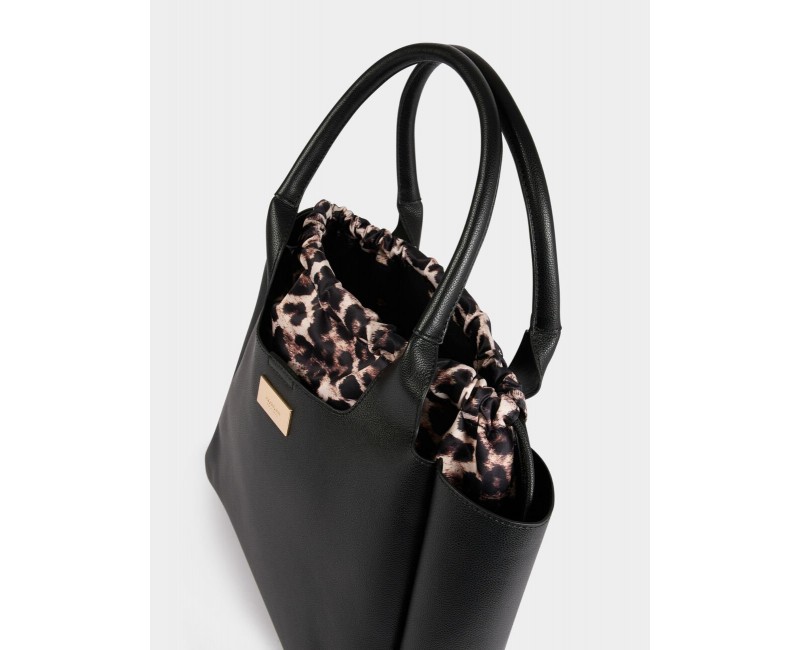 Sac Cabas Noir avec Pochette Léopard