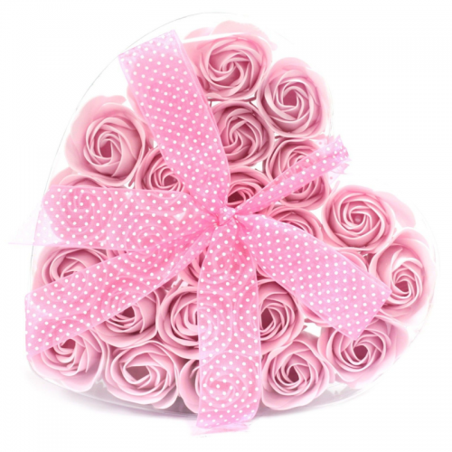 Boite coeur 24 fleurs de savon rose