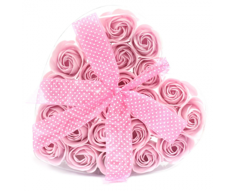 Boite coeur 24 fleurs de savon rose